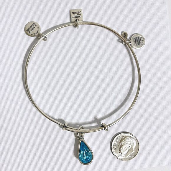 Alex and Ani Bangle Bracelet Blue Swarovski Crystal Birthstone Silver Tone Charm - Picture 3 of 5